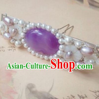 Traditional Chinese Ancient Classical Handmade Hair Accessories Purple Crystal Hair Comb, Hanfu Hair Stick Hair Fascinators Hairpins for Women