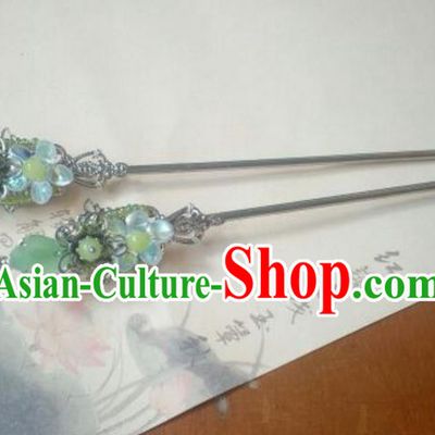 Traditional Chinese Ancient Classical Handmade Hair Accessories Palace Lady Green Hairpin, Hanfu Hair Stick Hair Fascinators Hairpins for Women