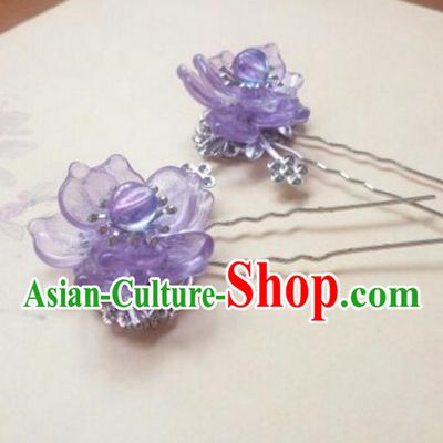 Traditional Chinese Ancient Classical Handmade Hair Accessories Palace Lady Purple Flower Hairpin, Hanfu Hair Stick Hair Fascinators Hairpins for Women