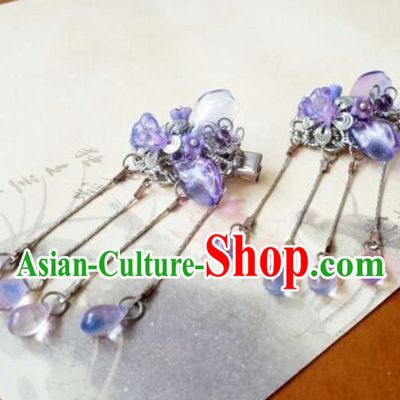 Traditional Chinese Ancient Classical Handmade Hair Accessories Palace Lady Purple Beads Tassel Hairpin, Hanfu Hair Claw Hair Fascinators Hairpins for Women