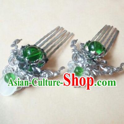 Traditional Chinese Ancient Classical Handmade Hair Accessories Palace Lady Green Bead Hair Comb, Hanfu Hair Claw Hair Fascinators Hairpins for Women