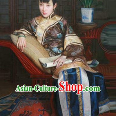 Traditional Ancient Chinese Republic of China Peeresses Costume Brown Xiuhe Suit, Elegant Hanfu Clothing Chinese Qing Dynasty Nobility Dowager Clothing for Women