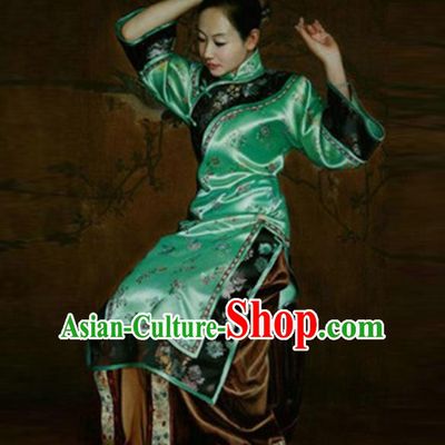 Traditional Ancient Chinese Republic of China Peeresses Costume Green Xiuhe Suit, Elegant Hanfu Clothing Chinese Qing Dynasty Nobility Dowager Clothing for Women