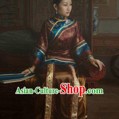 Traditional Ancient Chinese Republic of China Peeresses Costume Amaranth Xiuhe Suit, Elegant Hanfu Clothing Chinese Qing Dynasty Nobility Dowager Clothing for Women