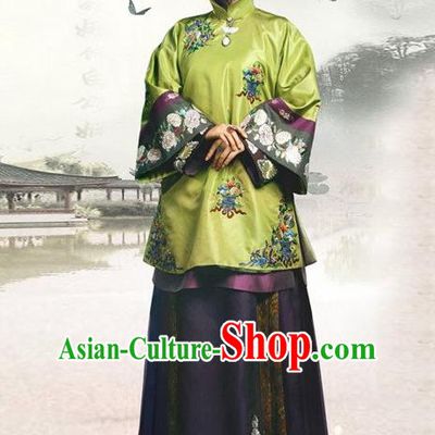 Traditional Ancient Chinese Republic of China Princess Costume Green Xiuhe Suit, Elegant Hanfu Clothing Chinese Qing Dynasty Nobility Dowager Clothing for Women