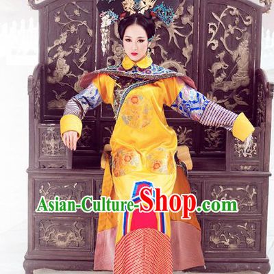 Traditional Ancient Chinese Imperial Consort Costume, Chinese Qing Dynasty Manchu Imperial Concubine Embroidered Clothing for Women