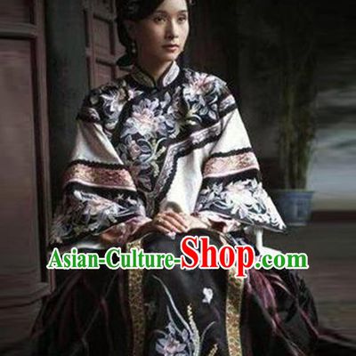 Traditional Ancient Chinese Republic of China Princess Costume Black Xiuhe Suit, Elegant Hanfu Clothing Chinese Qing Dynasty Nobility Dowager Clothing for Women