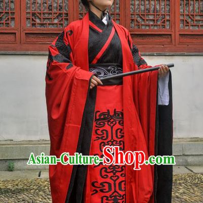 Traditional Ancient Chinese Imperial Emperor Wedding Costume Red Robe, Elegant Hanfu Clothing Chinese Han Dynasty Bridegroom Embroidered Clothing for Men