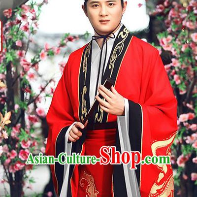 Traditional Ancient Chinese Imperial Emperor Wedding Costume, Elegant Hanfu Clothing Chinese Tang Dynasty Majesty Embroidered Red Clothing