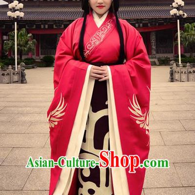 Traditional Ancient Chinese Bride Wedding Costume, Elegant Hanfu Clothing Chinese Han Dynasty Imperial Empress Tailing Embroidered Clothing for Women