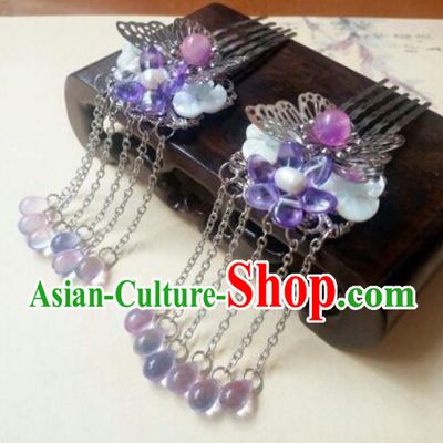 Traditional Chinese Ancient Classical Handmade Palace Princess Coloured Glaze Hairpin Hair Accessories, Hanfu Tassel Hair Stick Hair Fascinators Hairpins for Women