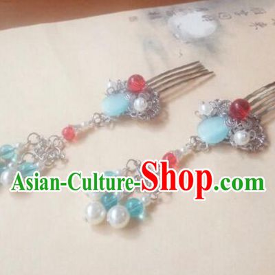 Traditional Chinese Ancient Classical Handmade Palace Princess Hair Comb Hair Accessories, Hanfu Tassel Hair Stick Hair Fascinators Hairpins for Women