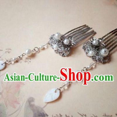 Traditional Chinese Ancient Classical Handmade Palace Princess Hair Comb Hair Accessories, Hanfu Tassel Step Shake Hair Stick Hair Fascinators Hairpins for Women