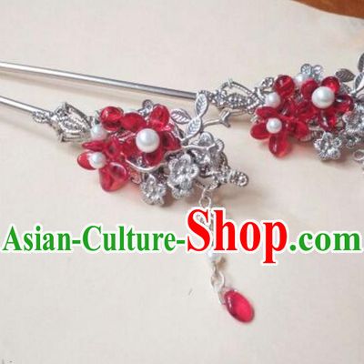 Traditional Handmade Chinese Ancient Classical Palace Lady Red Flower Tassel Hair Accessories Hair Jewellery, Hair Fascinators Hairpins for Women