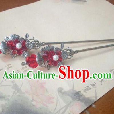 Traditional Handmade Chinese Ancient Classical Palace Lady Hair Accessories Hair Jewellery, Hair Fascinators Red Beads Hairpins for Women