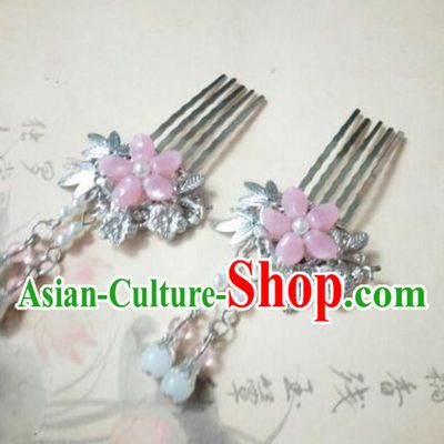 Traditional Handmade Chinese Ancient Classical Palace Lady Hair Accessories Pink Tassel Hair Comb, Hair Fascinators Hairpins for Women