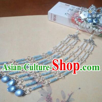 Traditional Handmade Chinese Ancient Classical Palace Lady Hair Accessories Hanfu Blue Beads Hair Comb, Hair Fascinators Hairpins for Women