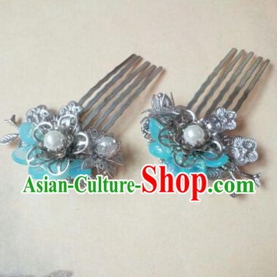 Traditional Handmade Chinese Ancient Classical Hanfu Hair Accessories Step Shake, Princess Green Hairpins Shell Hair Comb Headwear for Women