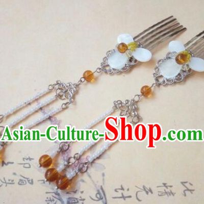 Traditional Handmade Chinese Ancient Classical Hanfu Hair Accessories Step Shake, Princess Purple Hairpins Tassel Hair Comb Headwear for Women