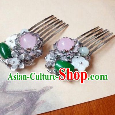 Traditional Handmade Chinese Ancient Classical Hanfu Hair Accessories Step Shake, Princess Hairpins Jade Hair Comb Headwear for Women