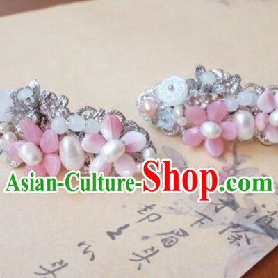 Traditional Handmade Chinese Ancient Classical Hanfu Hair Accessories Pink Oriental Cherry Hair Claw, Princess Hairpins Hair Stick Headwear for Women