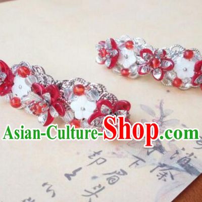 Traditional Handmade Chinese Ancient Classical Hanfu Hair Accessories Red Oriental Cherry Hair Claw, Princess Hairpins Hair Stick Headwear for Women