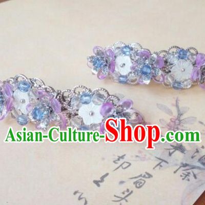 Traditional Handmade Chinese Ancient Classical Hanfu Hair Accessories Blue Oriental Cherry Hair Claw, Princess Hairpins Hair Stick Headwear for Women