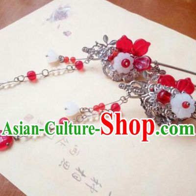 Traditional Handmade Chinese Ancient Classical Hanfu Hair Accessories Palace Lady Red Step Shake, Princess Hairpins Headwear for Women