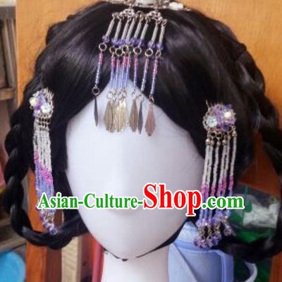 Traditional Handmade Chinese Ancient Classical Hanfu Hair Accessories Hair Comb, Princess Palace Lady Tassel Step Shake Hairpins Headwear for Women