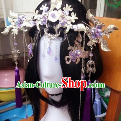 Traditional Handmade Chinese Ancient Classical Hanfu Hair Accessories Complete Set, Princess Palace Lady Tassel Step Shake Hairpins Headwear for Women