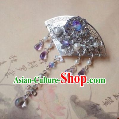 Traditional Handmade Chinese Ancient Classical Hanfu Hair Accessories Fan Hair Claw, Princess Palace Lady Tassel Step Shake Hairpins Headwear for Women