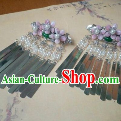 Traditional Handmade Chinese Ancient Classical Palace Lady Hair Accessories Hairpins Pink Flowers Tassel Hair Claw for Women