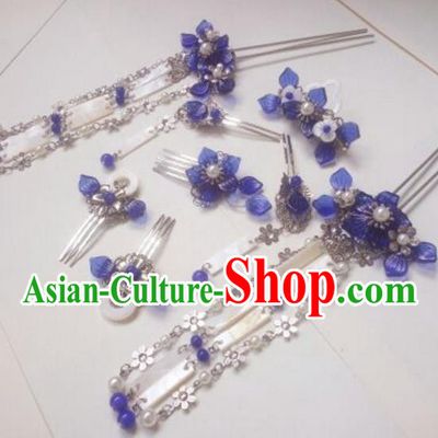 Traditional Handmade Chinese Ancient Classical Hair Accessories Purple Peony Hairpin Complete Set, Hair Fascinators Hairpins for Women