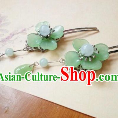 Traditional Handmade Chinese Ancient Classical Hair Accessories Green Flower Hairpin, Hair Fascinators Hairpins for Women
