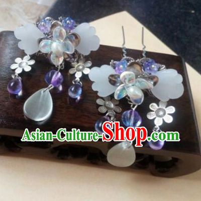Traditional Handmade Chinese Ancient Classical Hair Accessories Hairpin Headwear Tassel Coloured Glaze Peony Hair Comb for Women