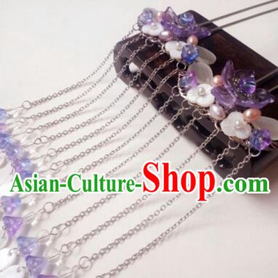 Traditional Handmade Chinese Ancient Classical Hair Accessories Tassel Shell Hairpin Purple Step Shake Headwear Hair Stick for Women