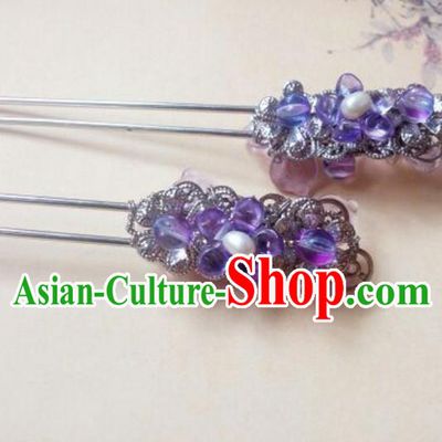 Traditional Handmade Chinese Ancient Classical Hair Accessories Pearl Hairpin Headwear Palace Lady Purple Hair Stick for Women