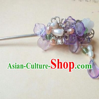 Traditional Handmade Chinese Ancient Classical Hair Accessories Coloured Glaze Hairpin Headwear Palace Lady Purple Hair Stick for Women