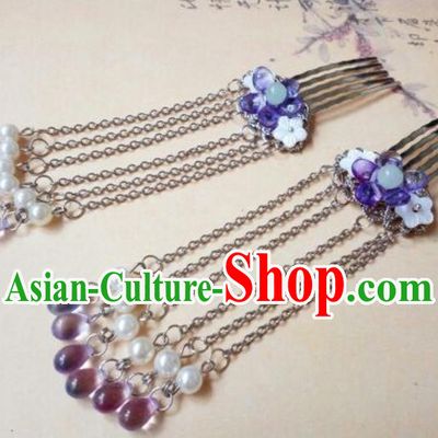 Traditional Handmade Chinese Ancient Classical Hair Accessories Purple Tassel Hair Comb for Women