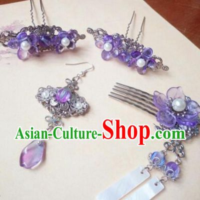 Traditional Handmade Chinese Ancient Classical Hair Accessories Hairpins Tassel Step Shake Hair Comb Complete Set for Women