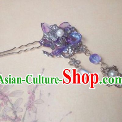 Traditional Handmade Chinese Ancient Classical Hair Accessories Hairpins Tassel Purple Step Shake for Women