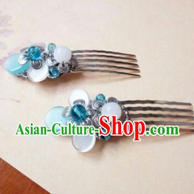 Traditional Handmade Chinese Ancient Classical Hair Accessories Hairpins Blue Hair Comb for Women