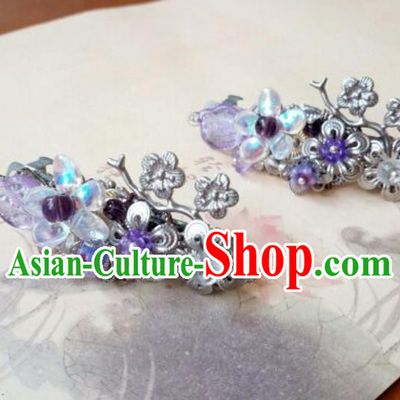 Traditional Handmade Chinese Ancient Classical Hair Accessories Coloured Glaze Purple Hair Claw for Women
