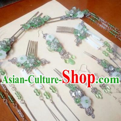 Traditional Handmade Chinese Ancient Classical Hair Accessories Complete Set, Palace Princess Hairpins Tassel Hair Comb Headwear for Women