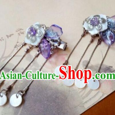 Traditional Handmade Chinese Ancient Classical Hair Accessories Coloured Glaze Purple Tassel Hair Claw for Women