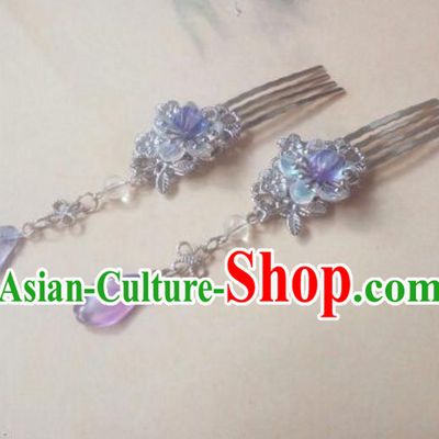 Traditional Handmade Chinese Ancient Classical Hair Accessories Purple Tassel Hair Comb Headwear for Women