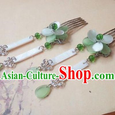 Traditional Handmade Chinese Ancient Classical Hanfu Hair Accessories, Princess Green Tassel Hairpins Hair Comb Headwear for Women