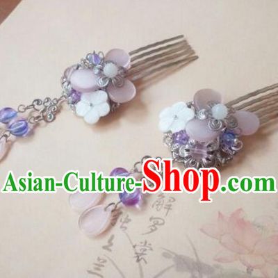 Traditional Handmade Chinese Ancient Classical Hair Accessories Purple Shell Tassel Hair Comb for Women