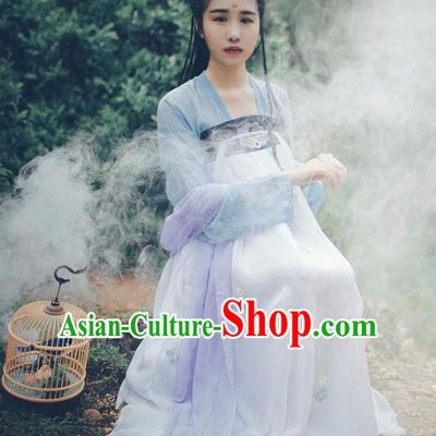 Traditional Chinese Tang Dynasty Young Lady Fairy Costume Blouse and Embroidery Slip Skirt, Elegant Hanfu Clothing Chinese Ancient Princess Clothing for Women