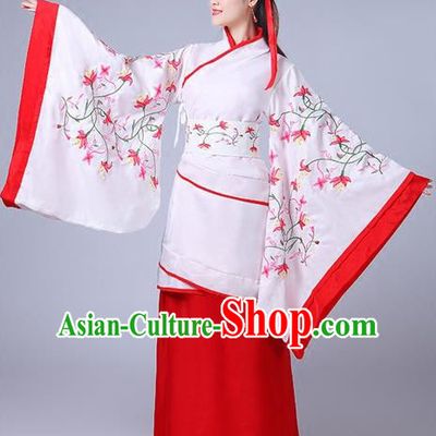 Traditional Chinese Han Dynasty Palace Lady Costume Embroidery Curve Bottom, Elegant Hanfu Clothing Chinese Ancient Princess Clothing for Women